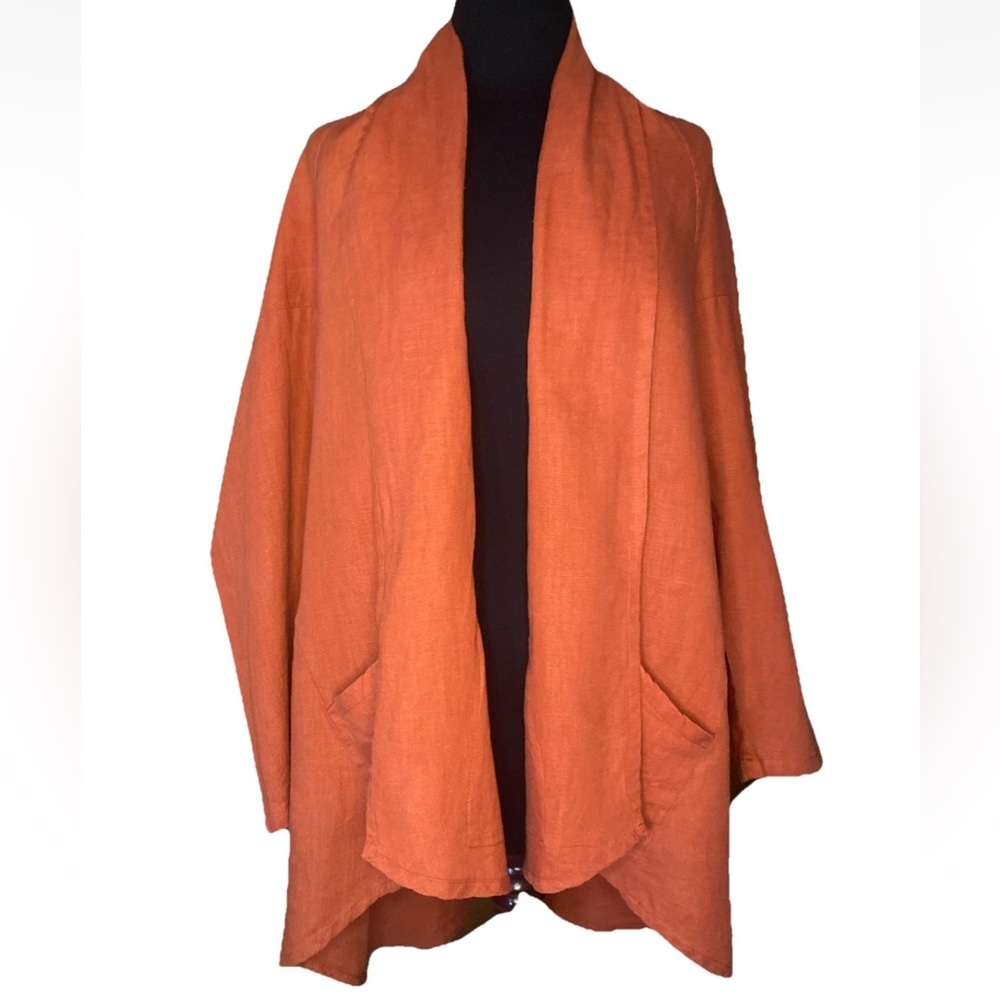 Isona Tokyo 100% Linen Kimono Jacket Orange Pockets OS